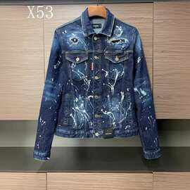 X53新品D2牛仔夹克外套男装欧风涂鸦喷墨个性潮水洗长袖牛仔衣棉