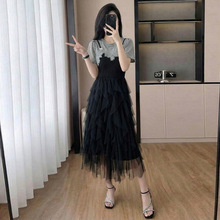 实拍复古宫廷高级感蕾丝拼接假两件吊带新款连衣裙女