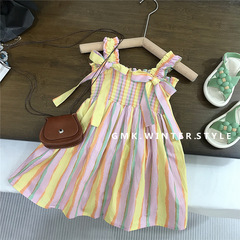 Ladies' Colorful Striped Slip Dress Summer New Trendy Fashion Kids' Wear Girls' Sweet Princess Dress Foreign Trade