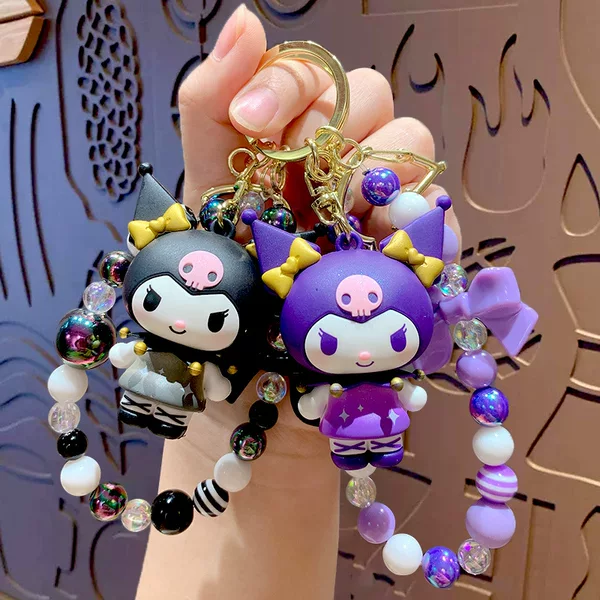 Genuine cartoon Sanrio beaded bracelet keychain creative coolomi car bag key chain doll pendant