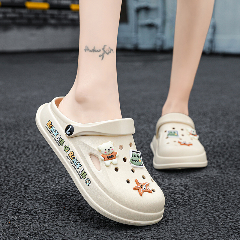 Cross-border Hole Shoes Women's Summer Outer Wear Non-slip Soft Thick Bottom Cute Baotou Slippers Girls' Dual-use Beach Sandals