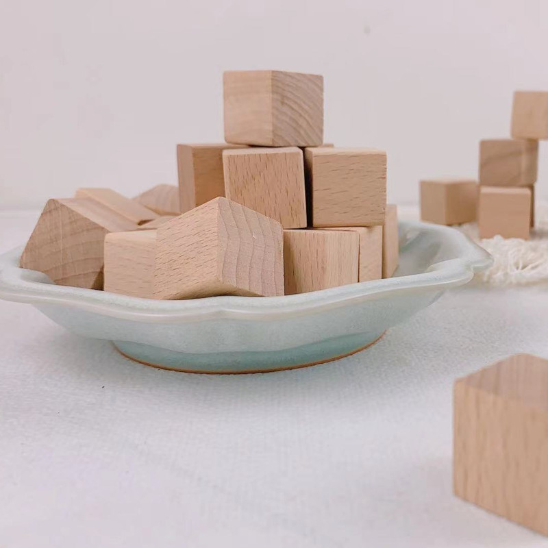 木制正方形榉木块儿童手工玩具四方块积木DIY模型数学教具小方块