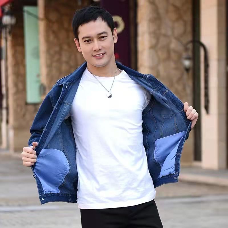 Chaqueta vaquera para hombre, chaqueta de trabajo, ropa vaquera, abrigo para hombre de mediana edad, holgado, informal, para otoño