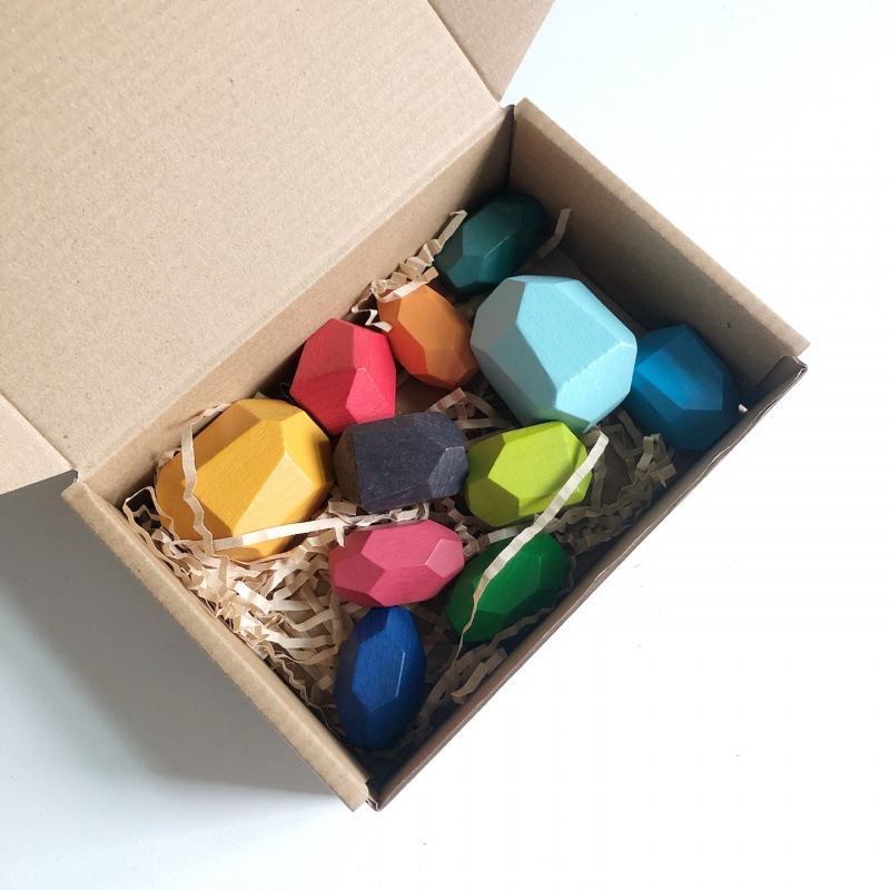 Piedra laminada de madera para niños piedra de color Montessori de madera equilibrio cognitivo laminado bloques de construcción juguetes de educación temprana