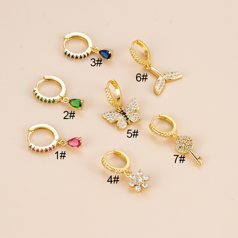 1 Piece Fashion Water Droplets Flower Butterfly Inlay Copper Zircon Ear Studs display picture 1