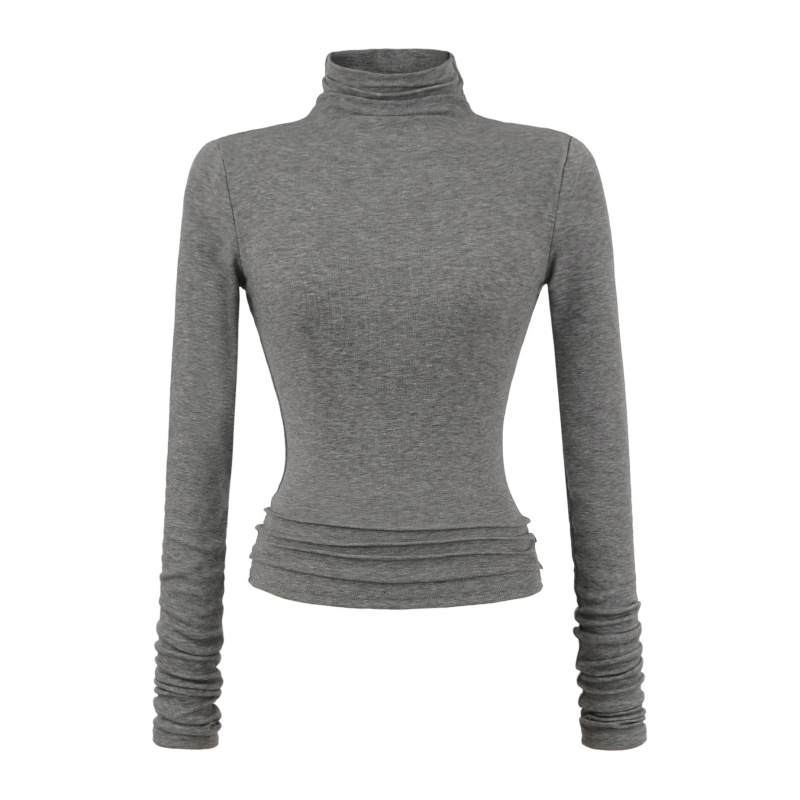 25602-Pure Desire Style Hot Girl Fashion High Neck Long Sleeve T-Shirt for Women 2025 New Sexy Slim Fit Base Shirt Top