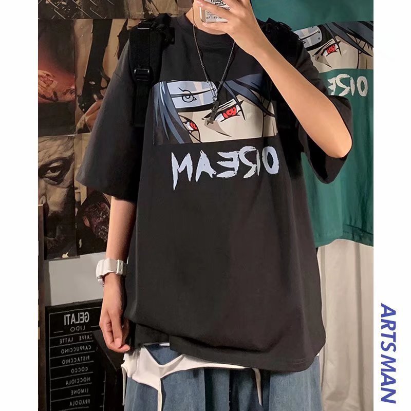 Naruto T-shirt Men's 2022 New Arrival Hong Kong-Style Trendy Short-Sleeved T-Shirt Instagram Popular Brand All-Match Half-Sleeved Clothes for Students
