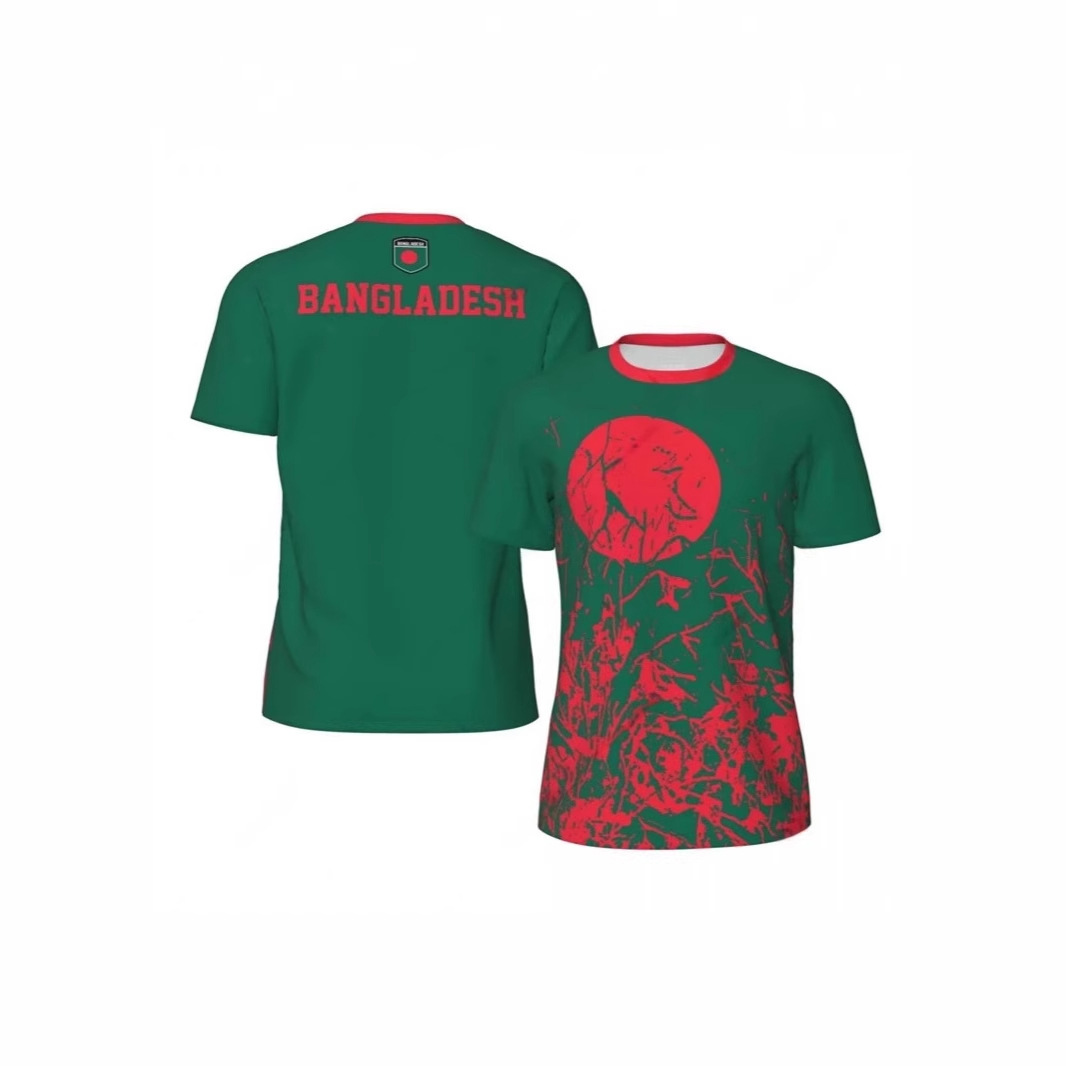 孟加拉国国旗图案的男士足球衫3D印花运动T恤休闲宽松透气上衣