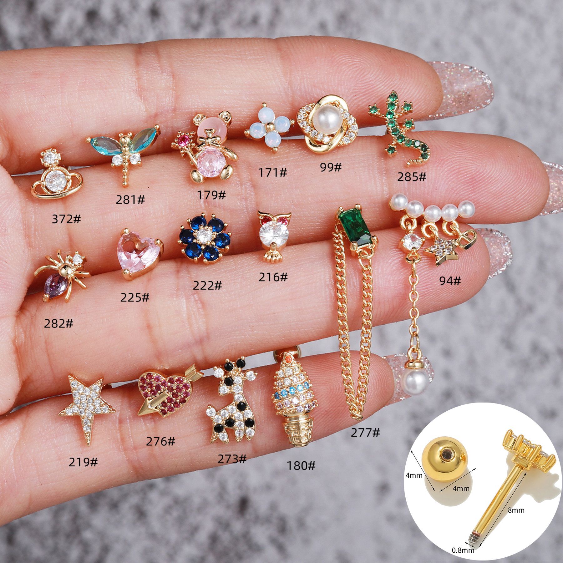 Fashion Animal Brass Inlay Zircon Ear Studs 1 Piece