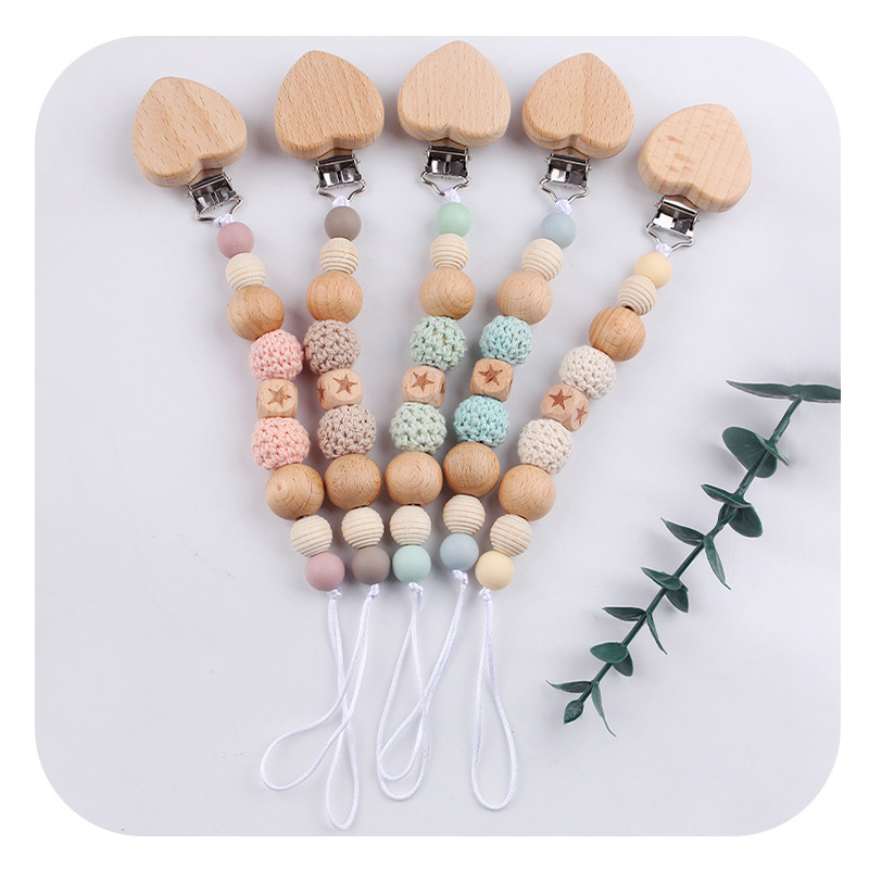 Nuevo bebé DIY creativo dibujos animados de beech amor chupeta clips calmar bebés perlas de silicona chupeta cadena anti-caída cadena