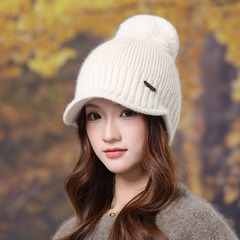 女士帽子秋冬毛线帽双层针织保暖帽时尚冷帽冬季加厚鸭舌棒球帽潮