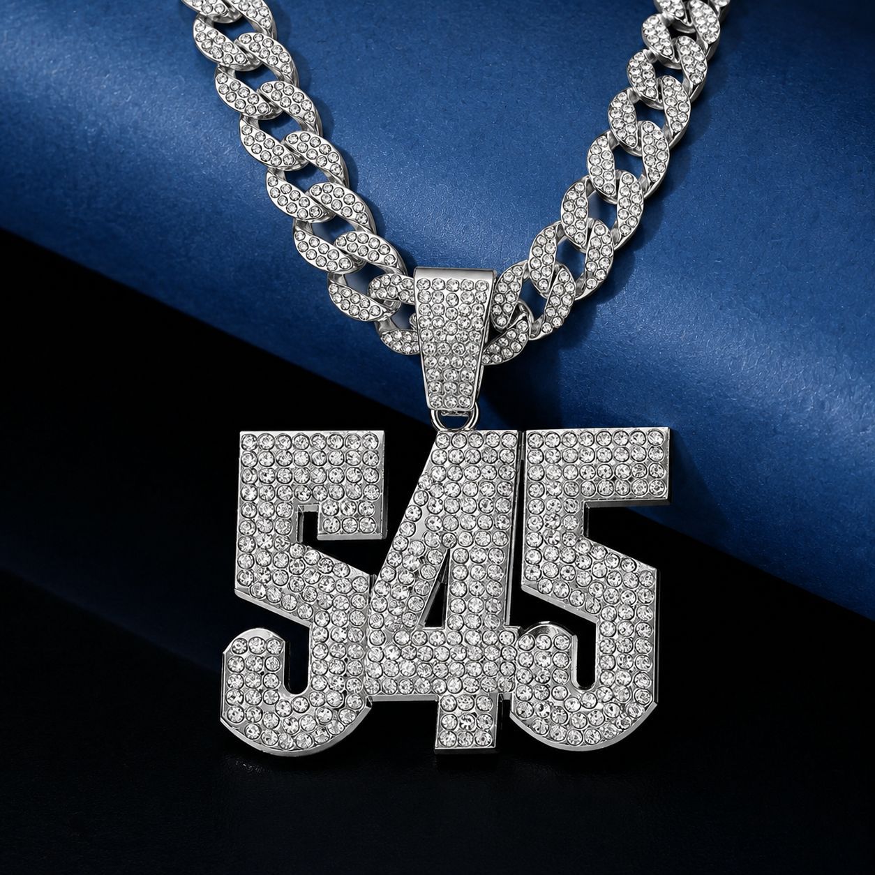 Collar de hip-hop exagerado europeo y americano para hombre con colgante de diamantes completo número 545, diseño estilo callejero, cadena cubana de diamantes brillantes, hecho a medida.