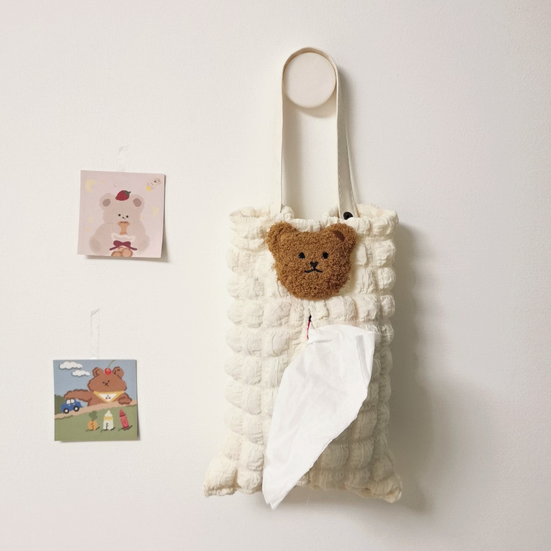 Korean-style cute bear tissue box cover for car seat backs, suitable for babies and children