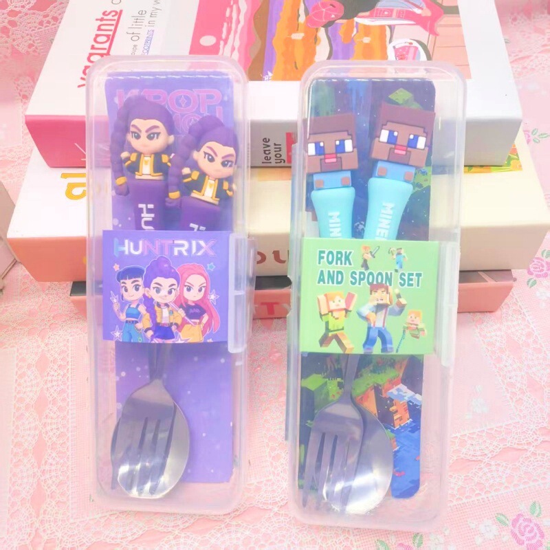 Cross-Border New Model Demon Slayer Girl Group Stainless Steel Cutlery Cartoon Kpop Fork and Spoon Two-Piece Cutlery Set in Box Cross-Border New Model Demon Slayer Girl Group Stainless Steel Cutlery Cartoon Kpop Fork and Spoon Two-Piece Cutlery Set in Box