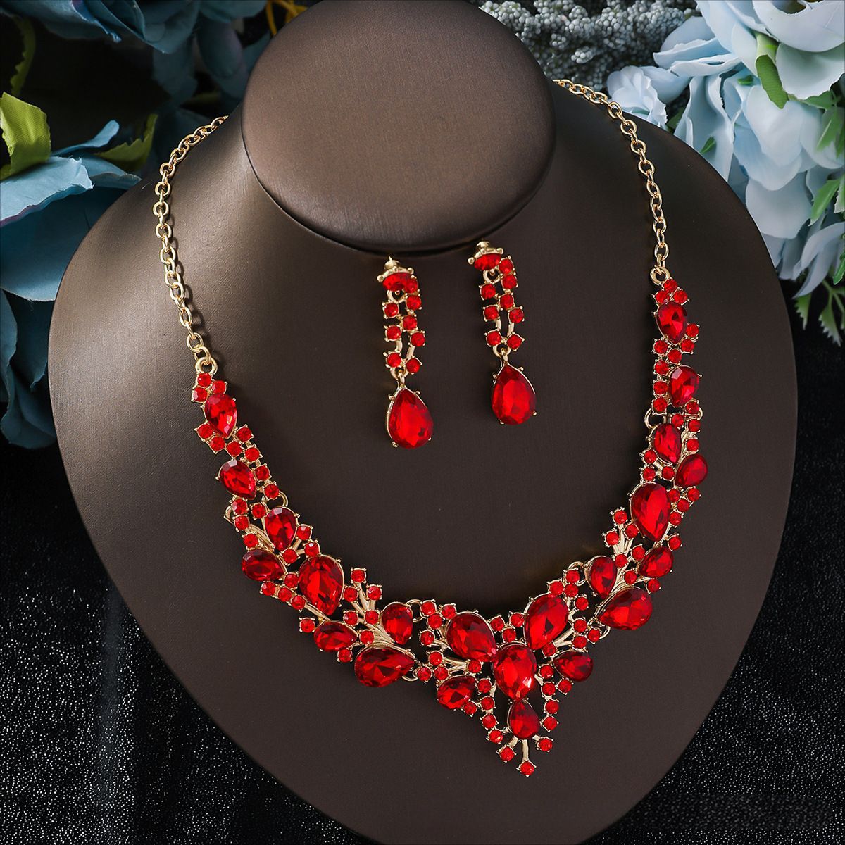 Collar de Novia de Lujo con Incrustaciones de Diamantes en Forma de Gota de Agua, Conjunto de Dos Piezas, Collar Nuevo con Pedrería, Ideal para Bodas