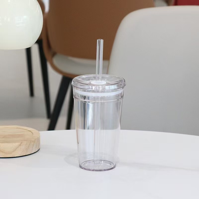亚马逊高颜值单层直身塑料咖啡杯耐高温网红吸管透明水杯可印logo|undefined