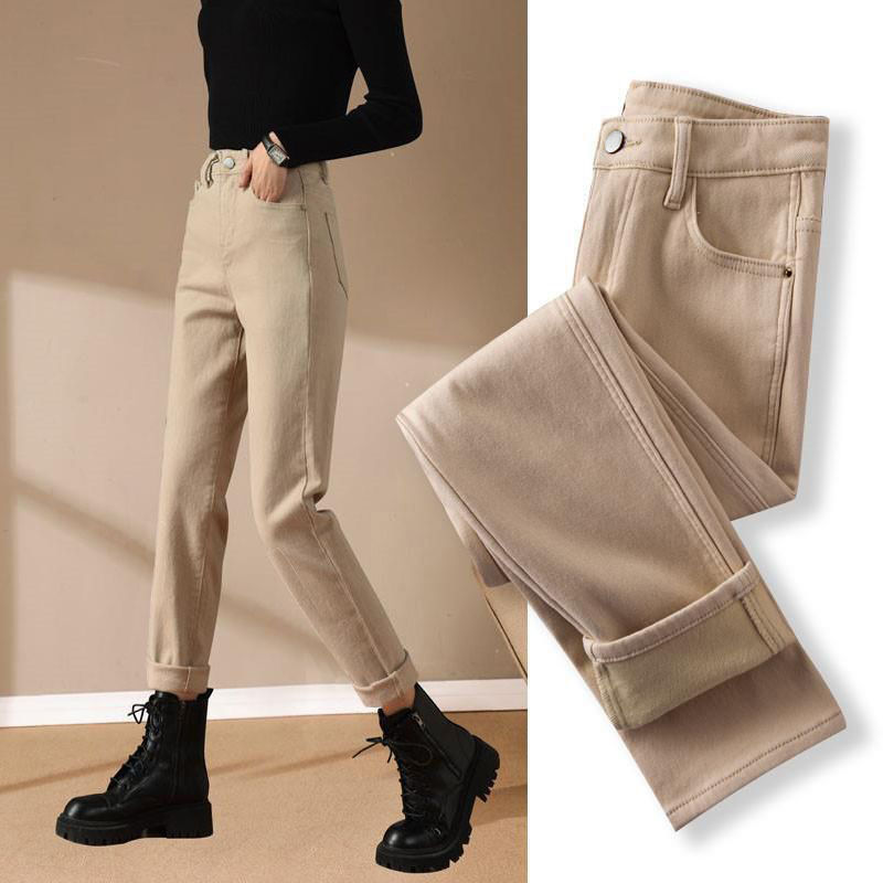 Fleece-Lined Thickened Cigarette Pants for Women, Autumn and Winter Denim Pants, Women's Outerwear Boot Pants, New Arrivals, Petite Straight-Leg Pants Fleece-Lined Thickened Cigarette Pants for Women, Autumn and Winter Denim Pants, Women's Outerwear Boot Pants, New Arrivals, Petite Straight-Leg Pants