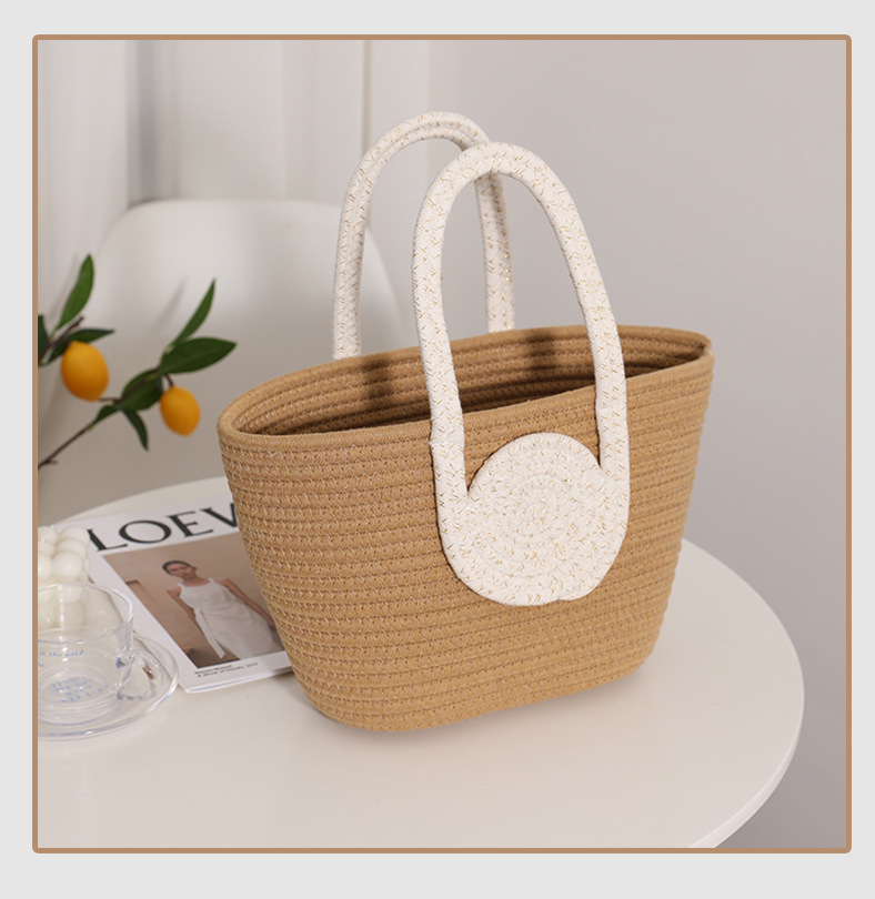 Women's Medium Straw Color Block Vintage Style Square Open Straw Bag display picture 2