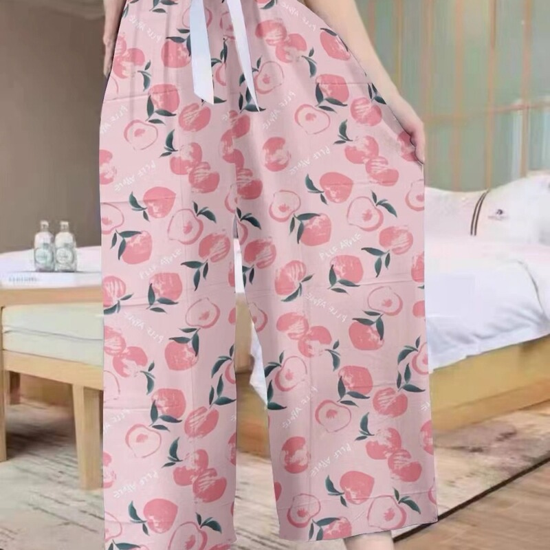 Women's Cotton Silk Pajama Pants Summer Thin Internet Popular Wide Leg Pants Artificial Cotton Outer Wearable Anti-mosquito Pants Large Size Household Air Conditioning Pants