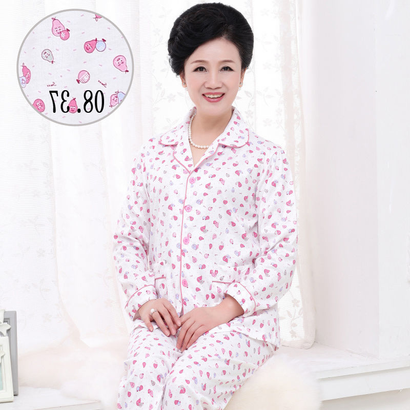 [Plus size] mamá de mediana edad y ancianos pijamas de manga larga de las mujeres de edad avanzada primavera y otoño ropa de hogar traje de Cardigan de verano