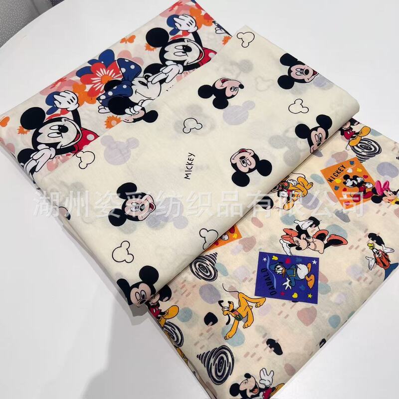 Cotton 40 digital printed beige Mickey Mouse checkered dress children's clothing women's shirt surface