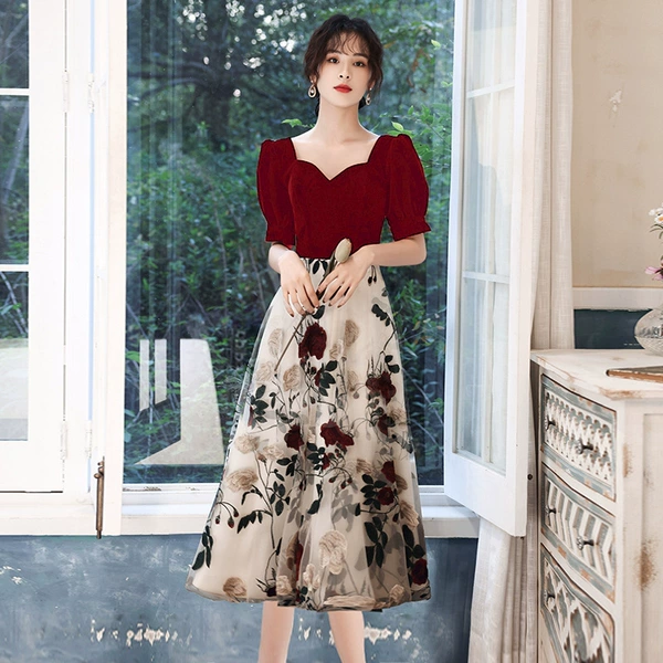 Burgundy, long, mid-length