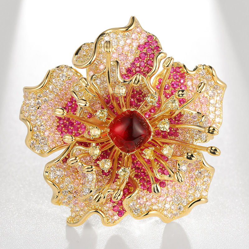 Heavy Industry Design Big Flower Brooch Original Court Style Flower Pin_voghion.com