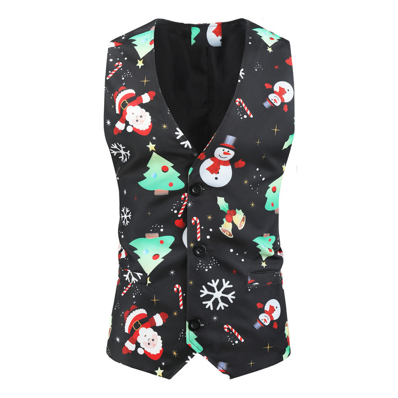 2021 New Men's Suit Vest Christmas Print Casual Men's Slim Straight-Leg Vest Spot Cotton