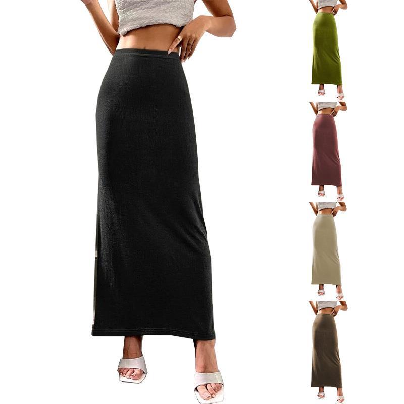 2025 New Autum Women's Skirt Amazon Cross-Border Export European and American Clothing Hip-Covering Skirt Pure Color Ankle-Length Skirt