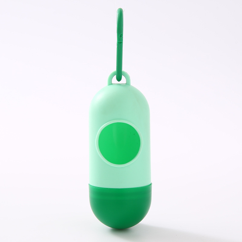 Dispensador de bolsas de basura tipo cápsula portátil para gatos y perros para mascotas que salen a recoger bolsas de basura