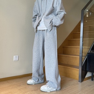 Spring 2024 new men's sweatpants heavy quality loose straight pants draping simple solid color basic sports trousers