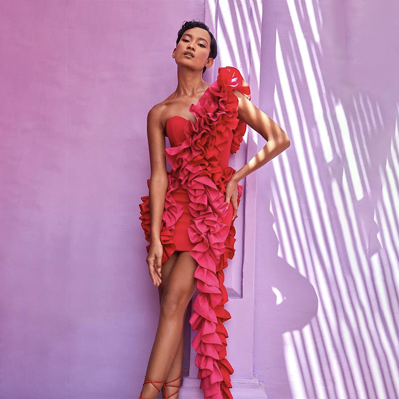 Cross-border Europe and the United States INS Amazon Independent Station Shoulder Ear Hip Bandage Skirt Banquet Party Dress