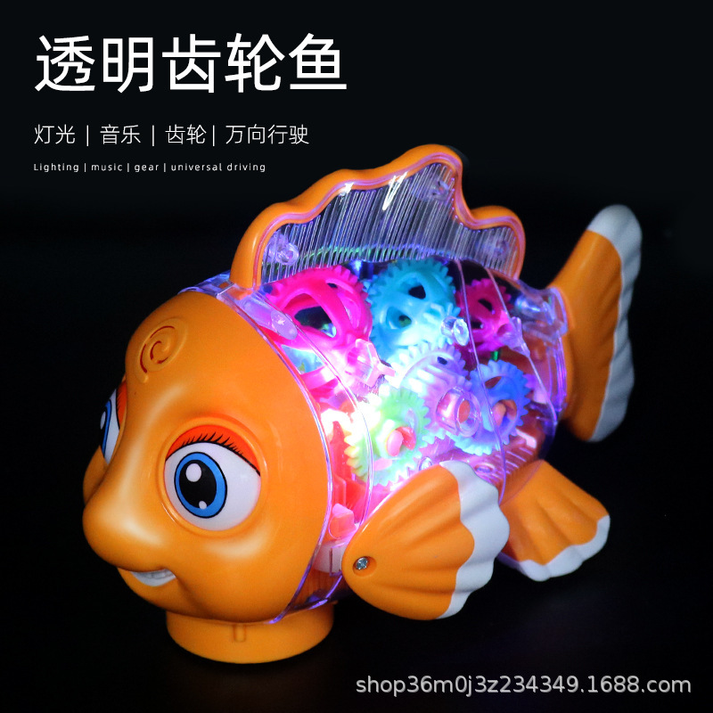 Engranaje transparente eléctrico oscilante juguetes de peces para niños y niñas acústico y luz música universal velocidad variable caminar peces