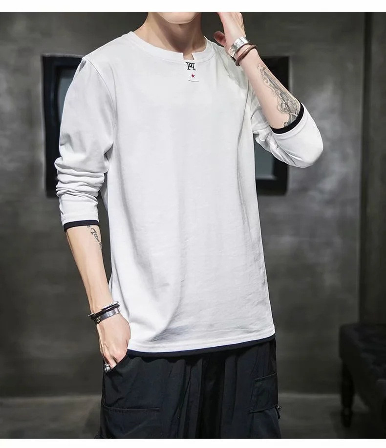 boy Long Sleeve T-Shirt For Men Trendy Gray Crew Neck Clothes Tops Inner Wear Autumn Winter Casual Base Shirt_voghion.com