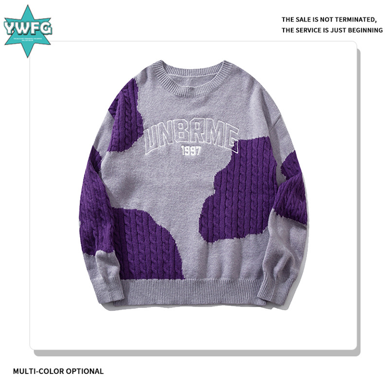 YWFG letras retro americanas para mujer 2024 pareja de otoño de año nuevo suéter de punto de manga larga con cuello redondo y todo fósforo de alta gama