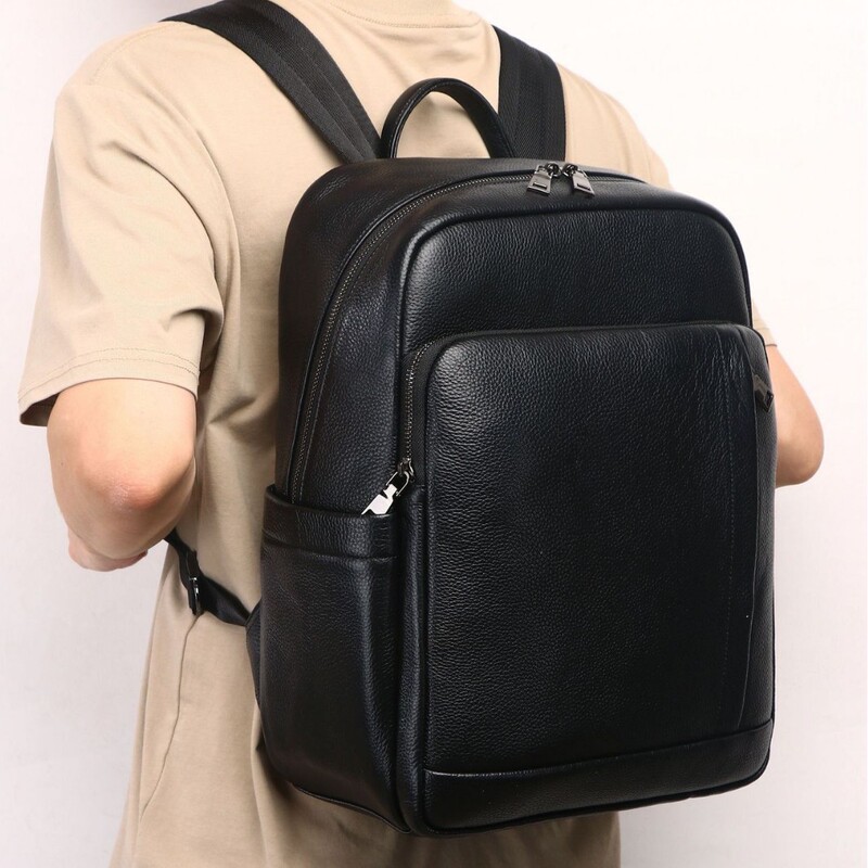 First-Layer Cowhide Men's Backpack Business 15inch Laptop Bag Large Capacity Business Trip School Bag Commuting