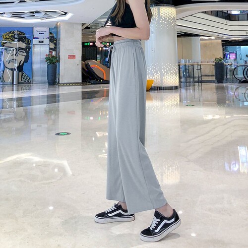 One-piece dropshipping silk chiffon wide-leg women's high-waisted flowy slimming loose thin floor-length casual nine-quarter pants wholesale