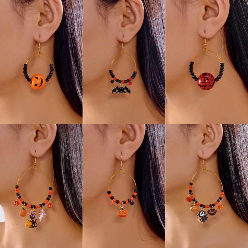 亚马逊热销新款万圣节系列饰品哥特风暗黑毒蜘蛛蝙蝠吊坠耳饰批发