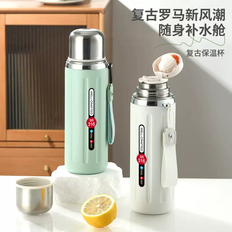 新款316不锈钢罗马柱保温杯复古大容量户外便携杯女生高颜值水杯