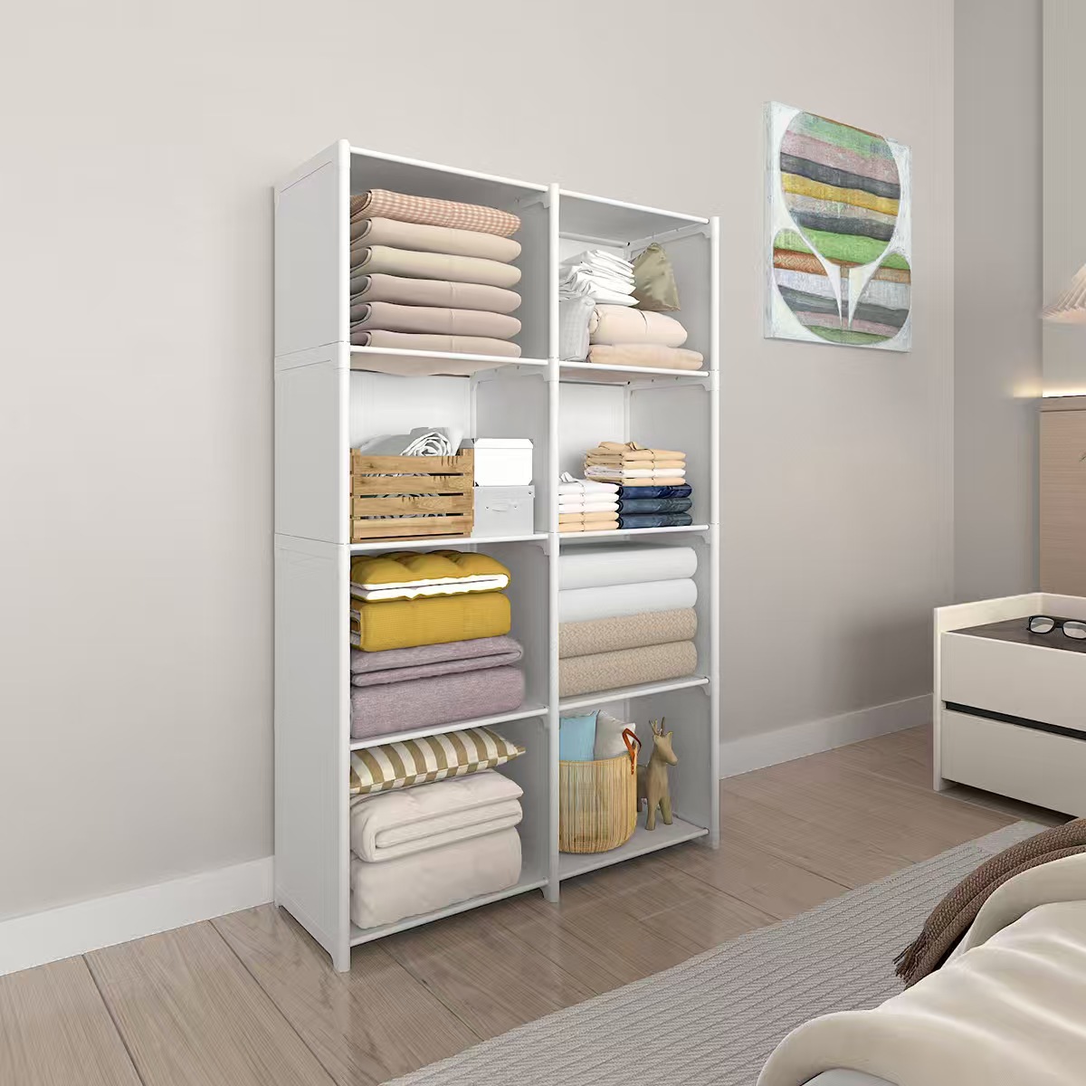 Simple Dust-Proof Bookshelf, Floor-Standing, Multi-Layer Storage Cabinet for Home Use, Bedroom, Rental Room, Simple Wardrobe
