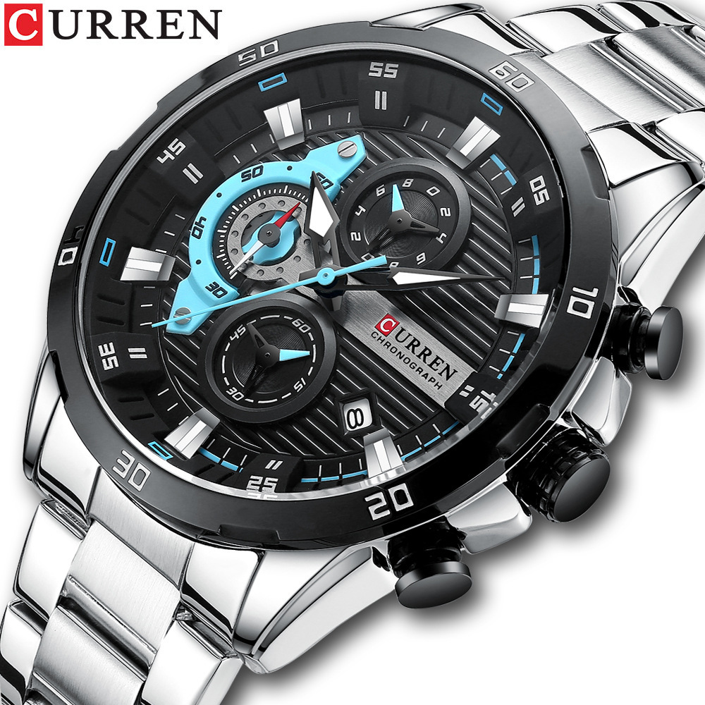 Curren 8402 reloj de los hombres reloj calendario reloj de seis pines correa de acero reloj de cuarzo reloj de los hombres de negocios