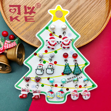 【可以】新款儿童圣诞耳夹圣诞老人圣诞树麋鹿卡通长款无耳洞耳环