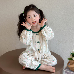 儿童睡衣女童春秋季2025新款女孩宝宝可爱公主长袖棉纱家居服套装