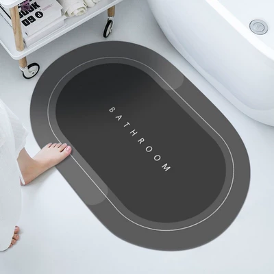 Avtomobil döşəmə paspasları, Mats, Modern Simple Series, Support - bathroom-floor-mat-dark-gray-oval-4060cm-crystal-velvet-material