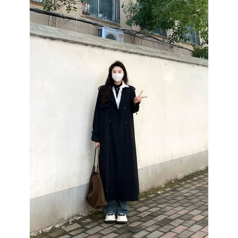 新品高个子长灰色风衣春秋女款新款加长版脚踝大衣气质休闲外套|undefined