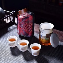 羊脂玉瓷快客杯一壶三杯便携式旅行茶具套装防烫玻璃功夫茶壶茶杯