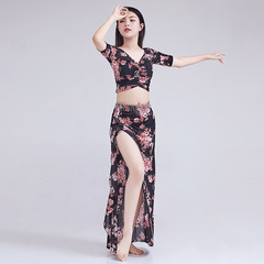 New Spring and Summer Belly Dance Printed Floral Practice Clothing Suit Large Size Slimming Oriental Dance Performance Outfit
