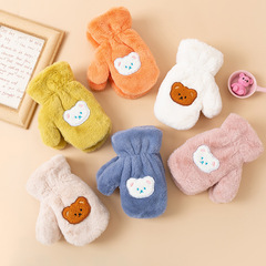 New 2021 Bear Children's Gloves for Boys, Ins Winter Cute Thick Warm Full Finger Neck Hanging Gloves for Girls
