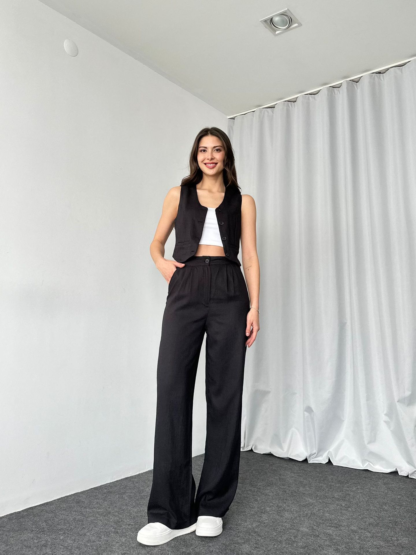 420g Weight Sleeveless Sleeve Length Spandex, Polyester Fabric Type Pant Co-ord Set Sets Type 2 Pieces Set Quantity Daily Occasion U Neck Neckline Regular Fit Fit Type Solid Color Pattern Summer Season Women's Gender Button Design Streetwear Style Daily Women's Streetwear Solid Color Spandex Polyester Button Pant Co-ord Set Pants Sets 32