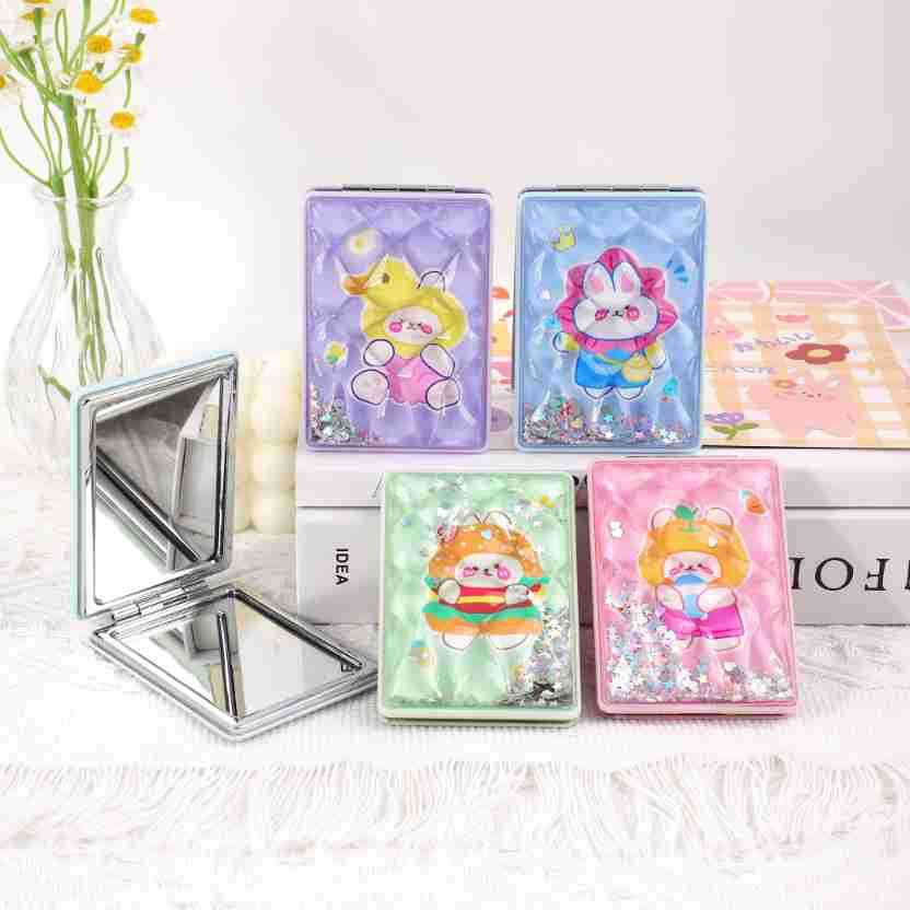 Moda creativa de moda rectangular pantalla completa espejo de maquillaje de arena flotante se puede presionar pequeño espejo portátil espejo de maquillaje